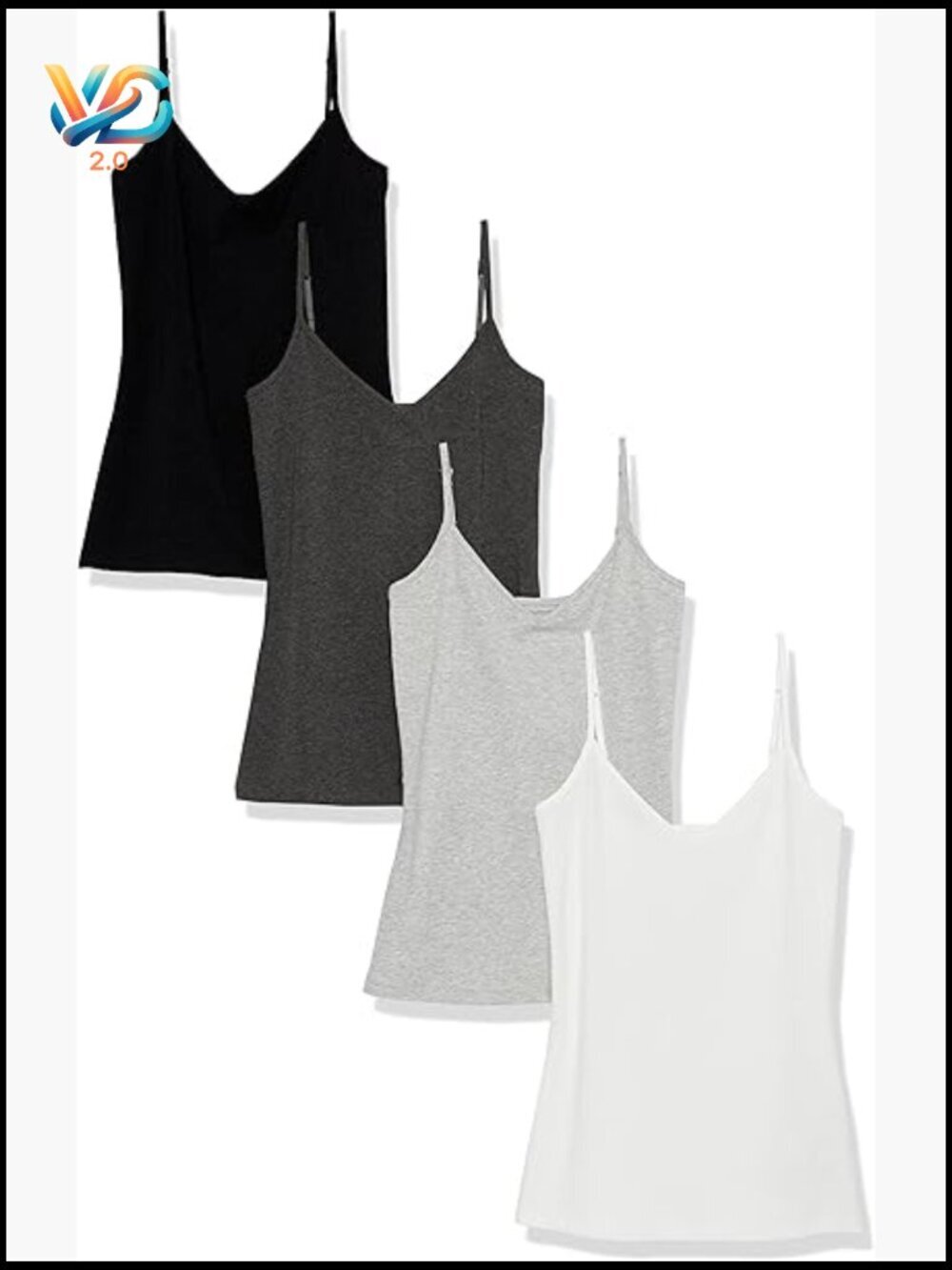 Slim-Fit V-Neck Cami Pack of 4 Layering Tank Top Essential Staple